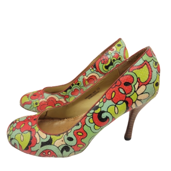 Naughty Monkey Floral Pin Up Pump Heels Multi Color Green Red Size 10 - Picture 5 of 10